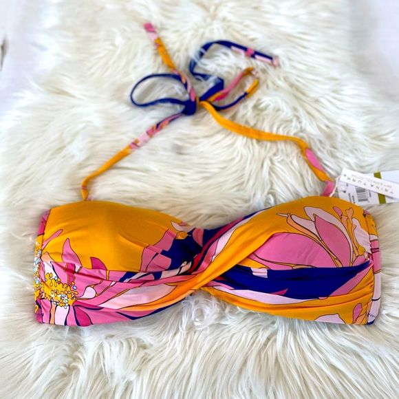 Trina Turk Breeze Multi Beach Twist-Front Bandeau Swim Bikini Top Size 14 - Picture 8 of 10
